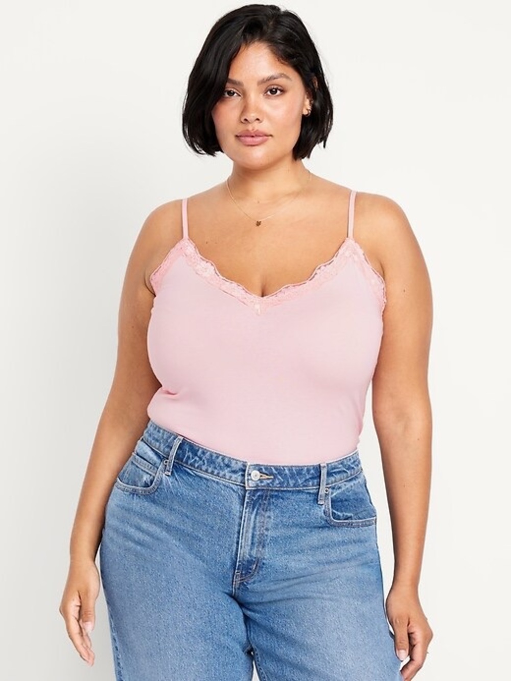 NWT Old Navy Women’s Pink Lace Trim Cami Tank Top V Neck Adjustable Size XXL